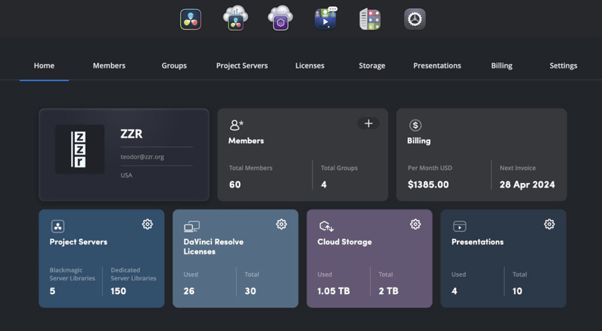 Application Web Organization Blackmagic Cloud