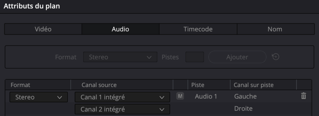 Attributs du plan configuration audio