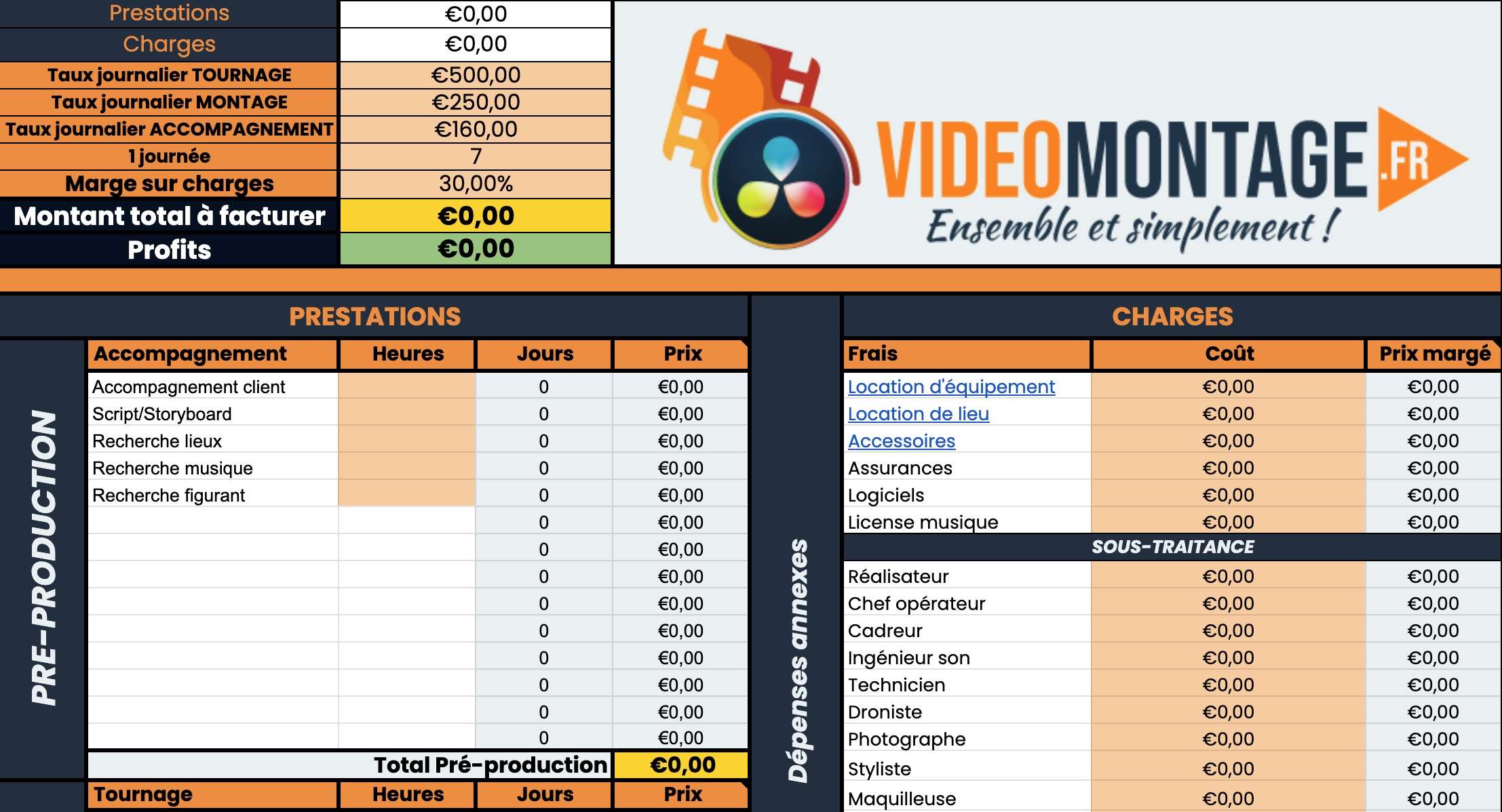Calculateur de prix pour Vidéaste Freelance