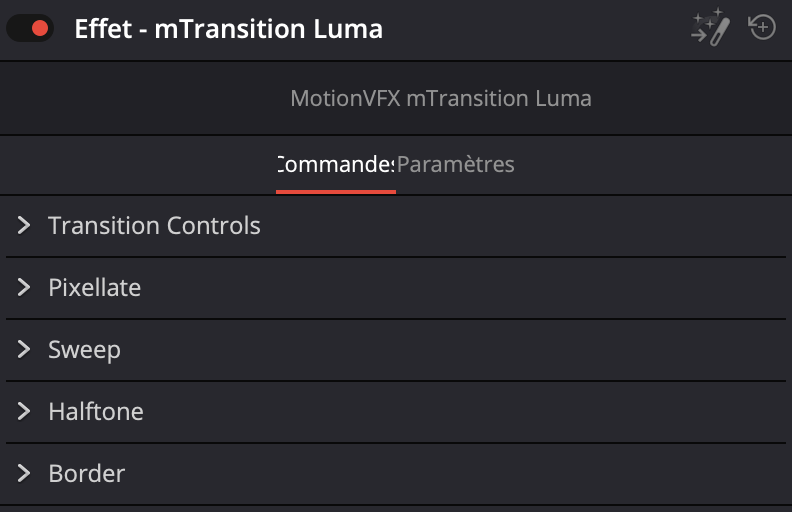 Onglet Inspecteur DaVinci Resolve