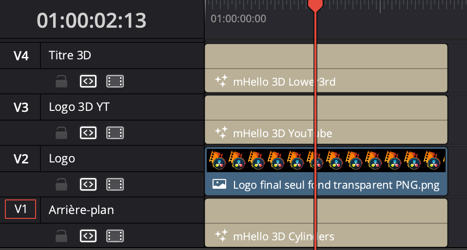 Pistes page Montage logiciel DaVinci Resolve