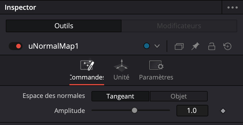 Commandes Inspecteur noeud uNormalMap