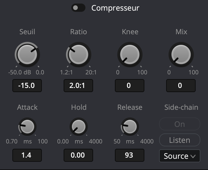 Compresseur page Fairlight