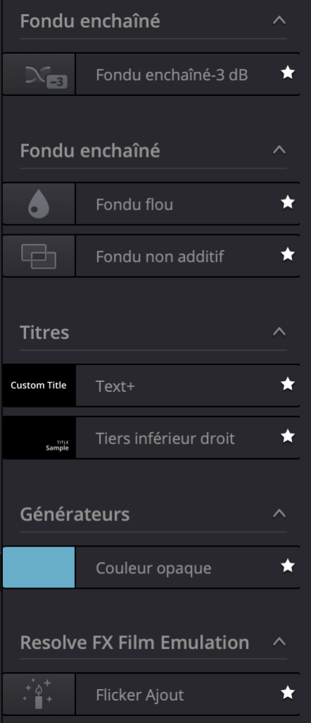 Effets onglet favoris