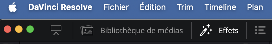 Onglet Effets dans DaVinci Resolve