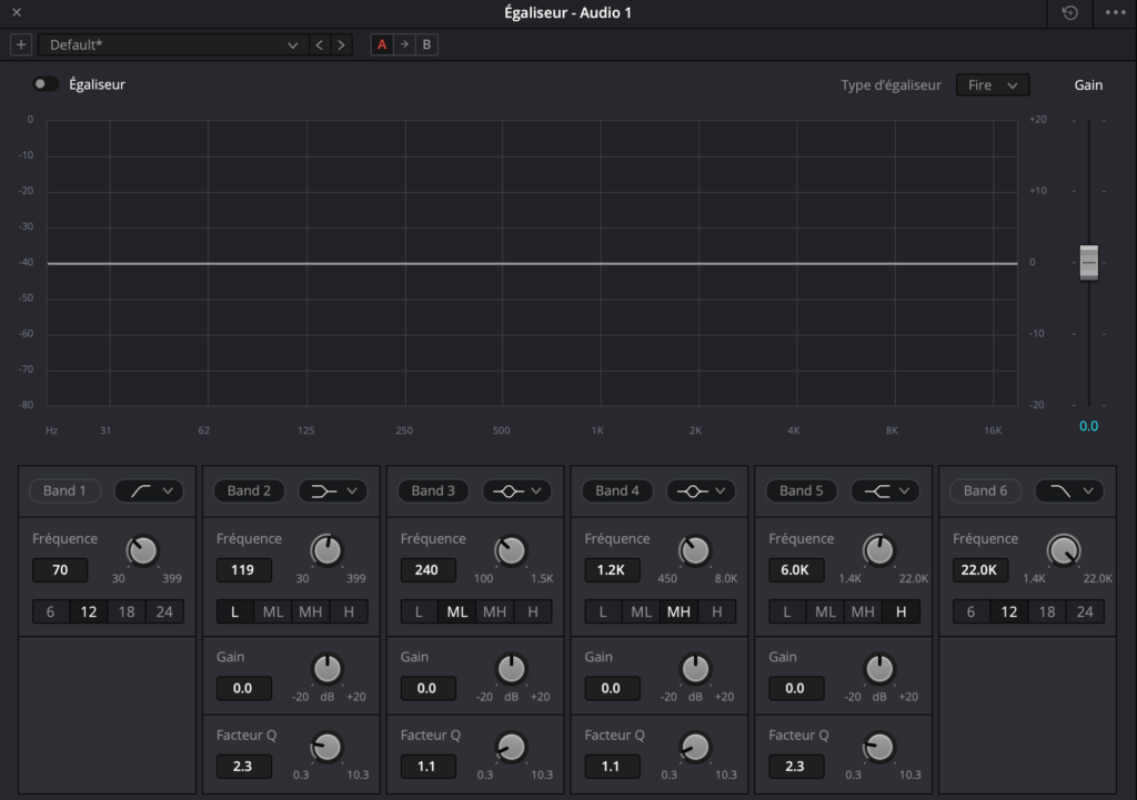 Egaliseur de piste page Fairlight