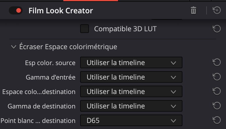 Espace colorimétrique Film Look Creator