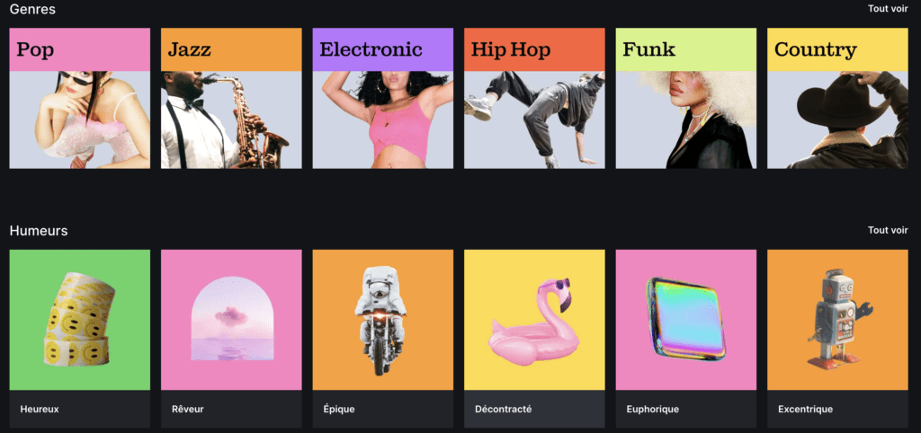 Filtres de recherche Epidemic Sound