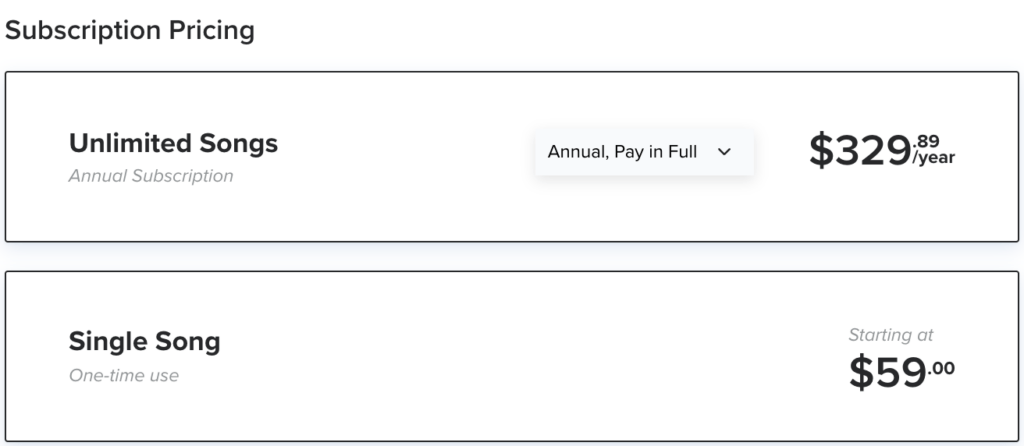 Tarif de la plateforme de musique Musicbed