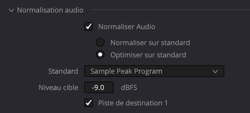 Normaliser Audio page Exportation