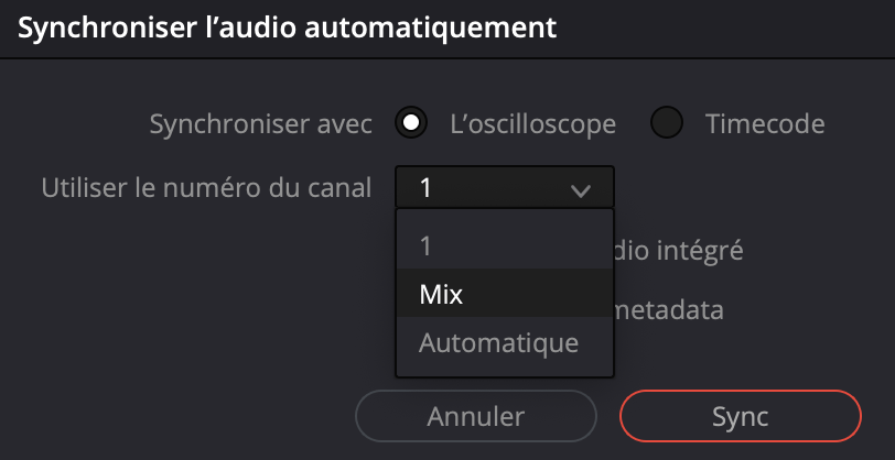 Numéro canal synchronisation audio