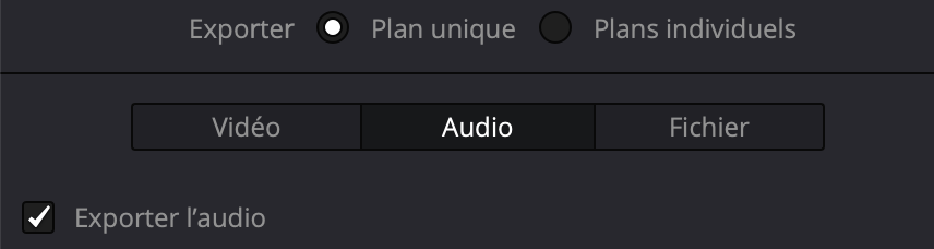 Onglet Audio page Exportation