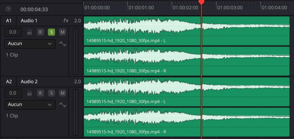 Pistes audio page Fairlight