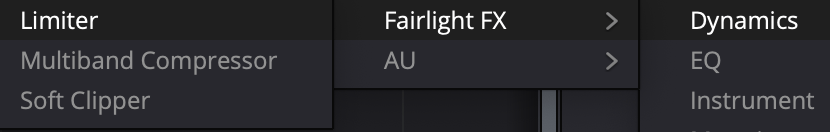 Plugin FX Limiter page Fairlight