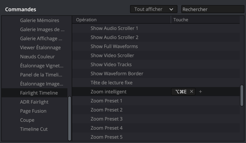 Raccourci clavier Zoom Intelligent