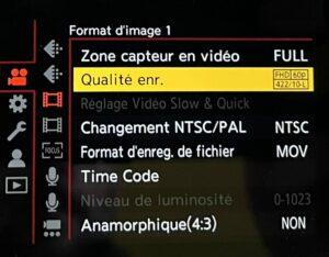 Réglages boitier caméra vidéo