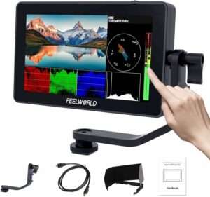 FEELWORLD F6 Plus V2 5.5 Pouces Caméra Moniteur DSLR Camera Field Monitor Touch Screen écran HDR 3D Lut Forme d'onde Small Full HD 1920x1080 IPS Video Peaking Focus Assist avec 4K HDMI Type C 8.4V