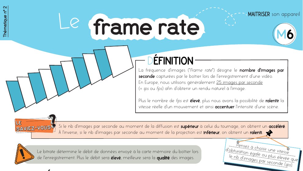 Fiche mémo frame rate — comprendre les cadences d'images, du 24 im/s au 120 im/s, et laquelle choisir