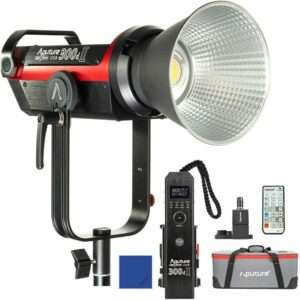 Aputure COB 300D Mark II Eclairage Vidéo LED, Monture V-Mount, température constante de 5500K, 80 000 Lux à 1m, Equivalant à la luminosité d'un HMI de 575W. Télécommande 2.4G et contrôlable